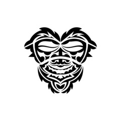 Samurai mask. Traditional totem symbol. Black tattoo in Maori style. Isolated on white background. Hand drawn vector illustration.