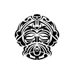 Samurai mask. Traditional totem symbol. Black tribal tattoo. Black and white color, flat style. Hand drawn vector illustration.