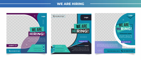 We are hiring job vacancy square banner or social media post template	