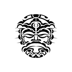 Samurai mask. Traditional totem symbol. Black tribal tattoo. Black and white color, flat style. Vector.