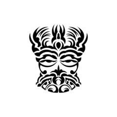 Samurai mask. Traditional totem symbol. Black tribal tattoo. Isolated. Vector.
