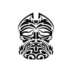 Tribal mask. Monochrome ethnic patterns. Black tattoo in the style of the ancient tribes. Black and white color, flat style. Vector illustration.
