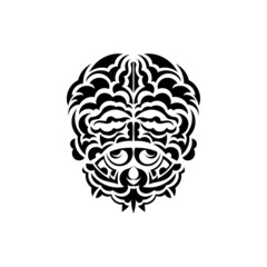 Tribal mask. Monochrome ethnic patterns. Black tattoo in Maori style. Black and white color, flat style. Vector illustration.