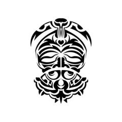 Tribal mask. Monochrome ethnic patterns. Black tattoo in Maori style. Black and white color, flat style. Vector.