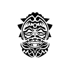 Tribal mask. Monochrome ethnic patterns. Black tattoo in Maori style. Isolated. Vector.