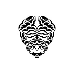 Tribal mask. Monochrome ethnic patterns. Black tattoo in samoan style. Black and white color, flat style. Vector.