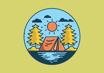Fun camping with tent illustration