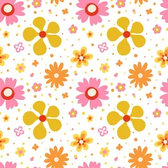 Wallpaper murals Floral pattern Hippy flower seamless pattern. Hippie style blossoms, retro vintage background, 60s and 70s abstract, bright colors childish cute decor. Decor textile, wrapping paper wallpaper, vector print