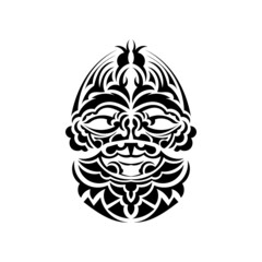Tribal mask. Monochrome ethnic patterns. Black tribal tattoo. Black and white color, flat style. Vector illustration.