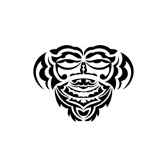 Tribal mask. Monochrome ethnic patterns. Black tribal tattoo. Black and white color, flat style. Vector.