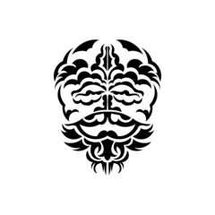 Tribal mask. Monochrome ethnic patterns. Black tribal tattoo. Isolated on white background. Hand drawn vector illustration.