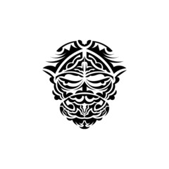 Tribal mask. Monochrome ethnic patterns. Black tribal tattoo. Isolated on white background. Vector.
