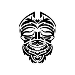 Tribal mask. Traditional totem symbol. Black tattoo in the style of the ancient tribes. Isolated on white background. Vector.