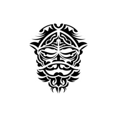 Tribal mask. Traditional totem symbol. Black tattoo in the style of the ancient tribes. Isolated. Hand drawn vector illustration.