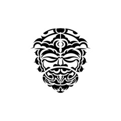 Tribal mask. Traditional totem symbol. Black tattoo in the style of the ancient tribes. Isolated. Vector illustration.