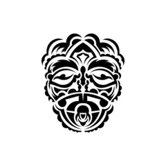 Tribal mask. Traditional totem symbol. Black tattoo in Maori style. Black and white color, flat style. Vector illustration.