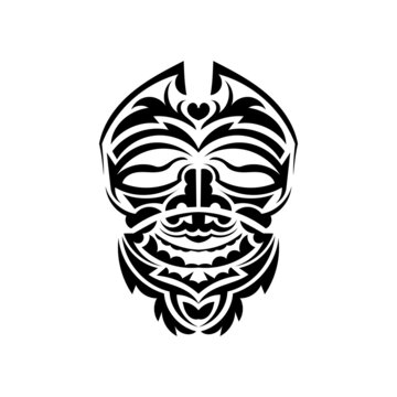 Tribal mask. Traditional totem symbol. Black tattoo in the style of the ancient tribes. Isolated on white background. Vector.