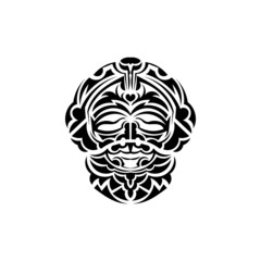 Tribal mask. Traditional totem symbol. Black tattoo in Maori style. Isolated. Hand drawn vector illustration.