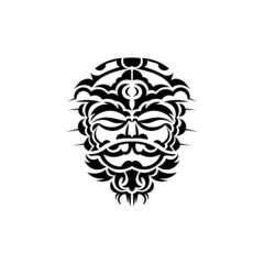 Tribal mask. Traditional totem symbol. Black tattoo in Maori style. Isolated. Vector.