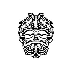 Tribal mask. Traditional totem symbol. Black tattoo in samoan style. Black and white color, flat style. Vector illustration.