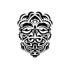 Tribal mask. Traditional totem symbol. Black tattoo in samoan style. Black and white color, flat style. Vector.