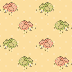 dotted repetitive background with vector turtles. color animals. baby seamless pattern. fabric swatch. wrapping paper. continuous print. design element for home decor, phone case, textile, cloth