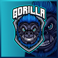 Gorilla Apes Beast mascot esport logo design illustrations vector template, Gorilla Mad animal logo for team game streamer banner, full color cartoon style