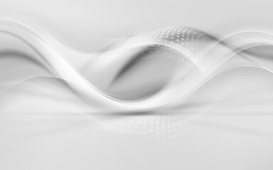 Gray business background. Futurisic white gradient with halftone design. Grey and silver display studio interior texture.	
