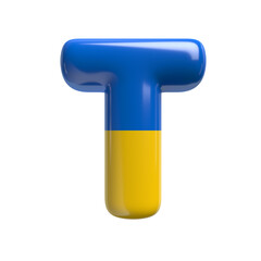 Ukrainian flag letter T - Uppercase 3d Ukrainian font - suitable for Ukraine, Russia or politics related subjects