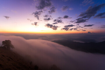 Fototapeta na wymiar Top view Landscape of Morning Mist with Mountain Layer at north of Thailand