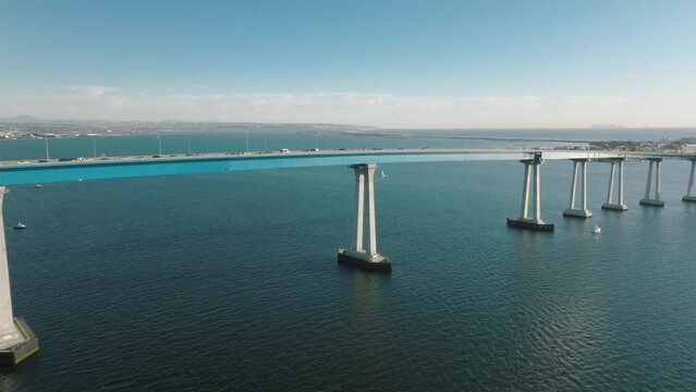 Scenic aerial Coronado bridge between downtown San Diego and Coronado island 4K