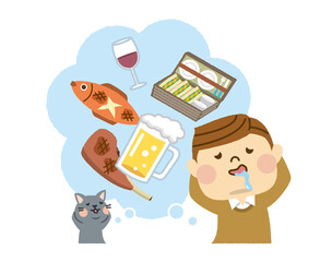 食べ物を想像する男性