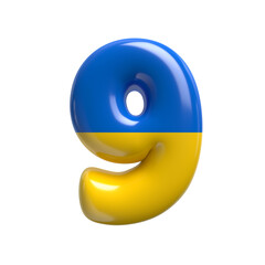 Ukrainian flag number 9 -  3d Ukrainian digit - Suitable for Ukraine, Russia or politics related subjects