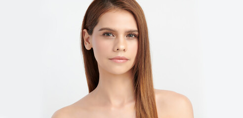 Beautiful young asian woman with clean fresh skin on white background, Face care, Facial treatment, Cosmetology, beauty and spa, Asian women portrait.