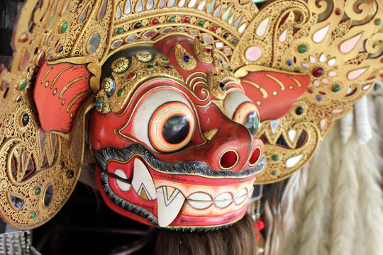 Closeup of balinese barong, a panther like creature.