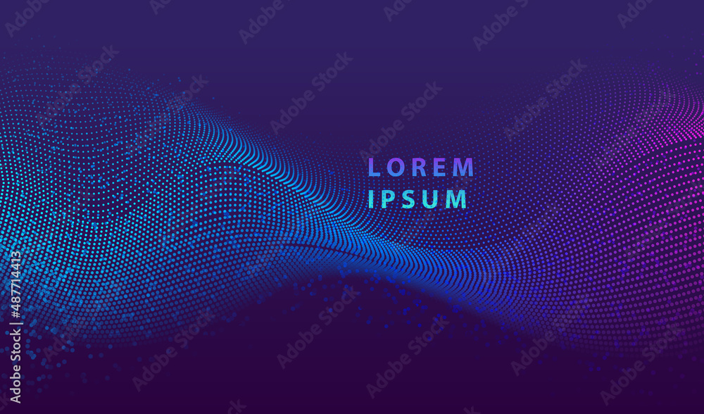 Poster particle liquid dots glowing abstract background. neon explosion splash surface shapes design. moder