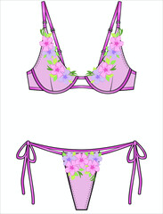 Obraz na płótnie Canvas 3D EMBROIDERED LACE MESH UNDERWEAR FOR WOMEN IN EDITABLE VECTOR FILE