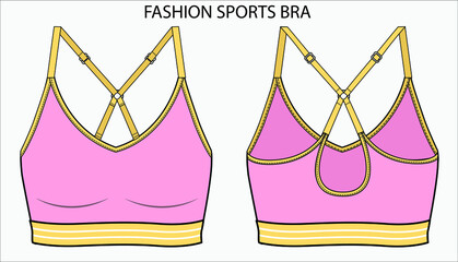 Technical sketch of SPORTY X STRAP BRA. Editable underwear flat fashion sketch