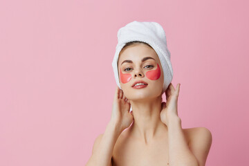 pretty woman pink patches clean skin smile posing close-up Lifestyle