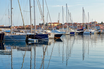 Obraz premium Boats in the harbour, summertime vacation outdoor theme