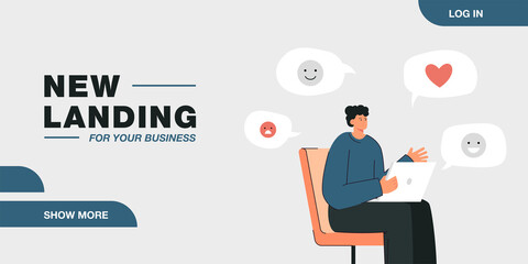 Woman seeing different reactions to post on social media. Girl with laptop, emoticons flat vector illustration. Communication, internet, technology concept for website design or landing web page