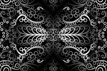 seamless Black and white caleidoscope gradient flower art pattern of indonesian traditional tenun batik ethnic dayak ornament for wallpaper ads background sticker or clothing