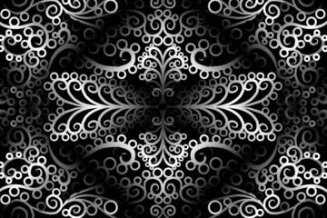 seamless Black and white caleidoscope gradient flower art pattern of indonesian traditional tenun batik ethnic dayak ornament for wallpaper ads background sticker or clothing