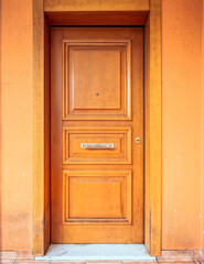 contemporary house simple brown wood door with bronze handle