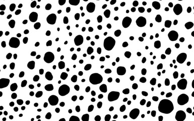 Abstract modern dalmatian fur seamless pattern. Animals trendy background. Black and white decorative vector illustration for print, card, postcard, fabric, textile. Modern ornament of stylized skin