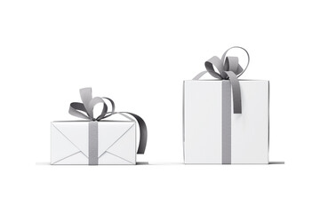 Blank white gift box with ribbon mockup isolated on white background. 3d rendering. 