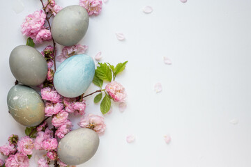 Easter eggs with cherry blooming. spring mood