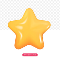 3d cute yellow star. cartoon render style 3d. cute icon 3d