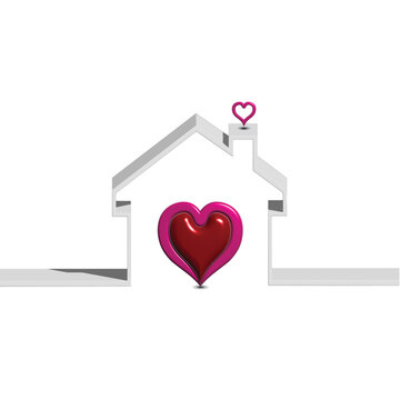 Logo real estate 3D house with a love heart family company identity business card vector image design background