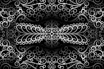 seamless Black and white caleidoscope gradient flower art pattern of indonesian traditional tenun batik ethnic dayak ornament for wallpaper ads background sticker or clothing